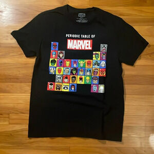MARVEL medium graphic periodic table of marvel black short sleeve tee t-shirt